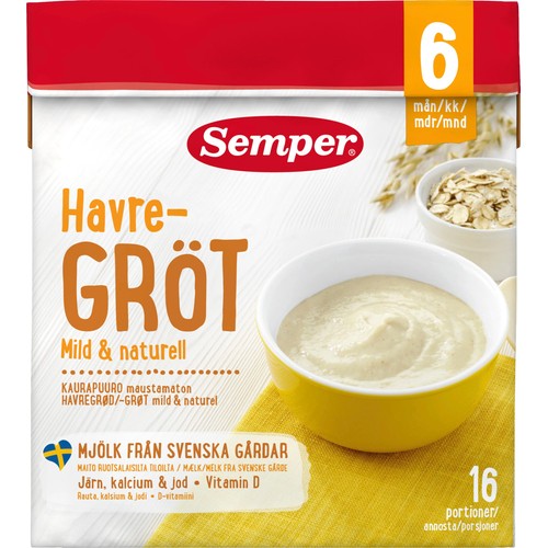 Havregröt Naturell Från 6m 480g Semper