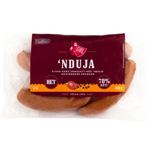 Grillkorv 'Nduja Het 70% Kötthalt 450g Göl