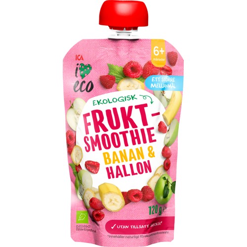 Fruktsmoothie Banan & hallon 6m 120g ICA I love eco