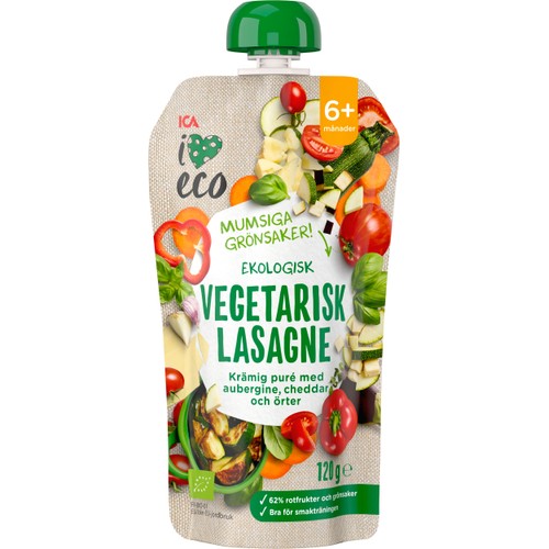 Barnmat Vegetarisk lasagne 6m Eko 120g ICA I love eco