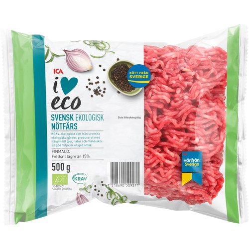 Nötfärs Färsk 15% 500g KRAV  ICA I love eco