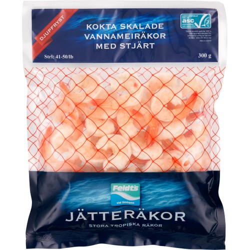 Vannameiräka Kokt Med Tip Asc 41/50 Frysta 300g Feldt's