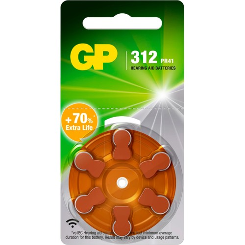 Hörapparatsbatteri GP ZA 312/PR41 6-pack GP