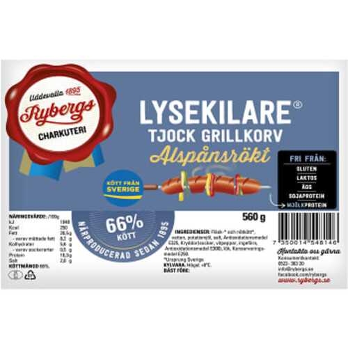 Korv Lysekilare 66% Kötthalt 560g Rybergs