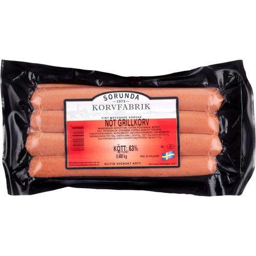 Grillkorv Nöt 63% Kötthalt 480g Sorunda Korvfabrik
