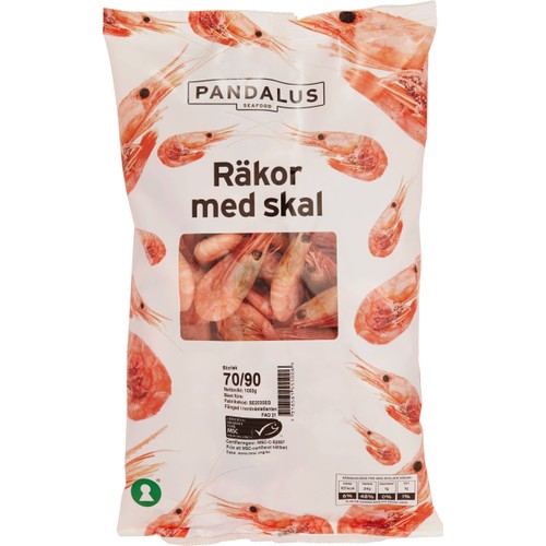 Räkor med skal 70/90 st/kg Fryst 1kg Pandalus