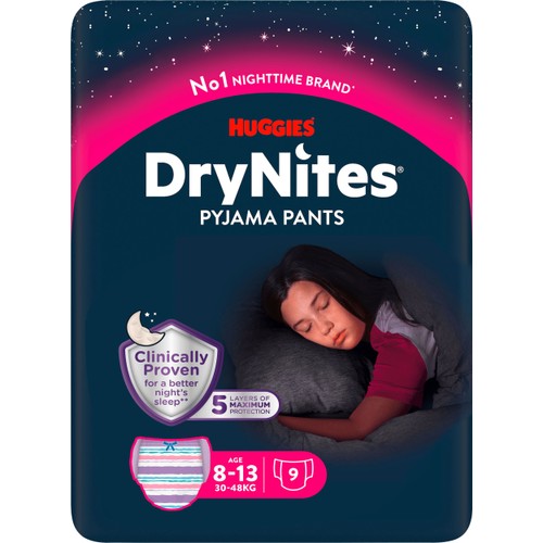 Nattbyxblöja Flicka 8-13 år 30-48kg 9-p DryNites