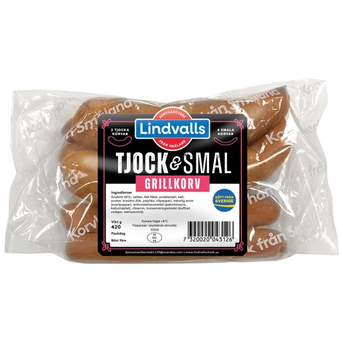 Grillkorv 2 Tjocka & 4 Smala 420 Gram Lindvalls