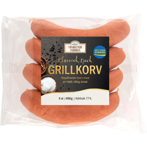 Grillkorv klassisk tjock 77% kötthalt 400g Charkuterifabriken