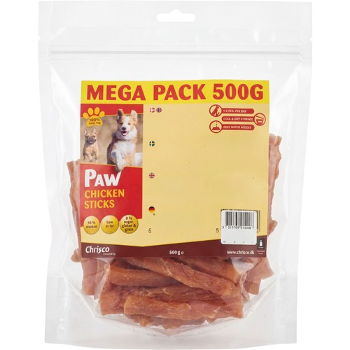 Kompletteringsfoder Hund Paw Chicken Sticks Mega Pack 500g Chrisco
