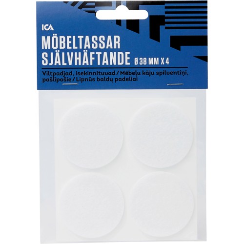 Möbeltassar självhäftande Vita 38mm 4p ICA