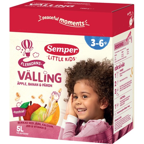 Flerkornsvälling äpple, banan & päron 3-6 år 5l 700g Semper
