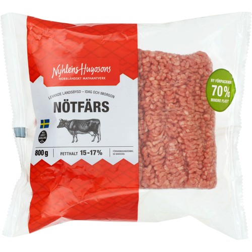Nötfärs Fetthalt 15-17% 800g Nyhléns Hugosons