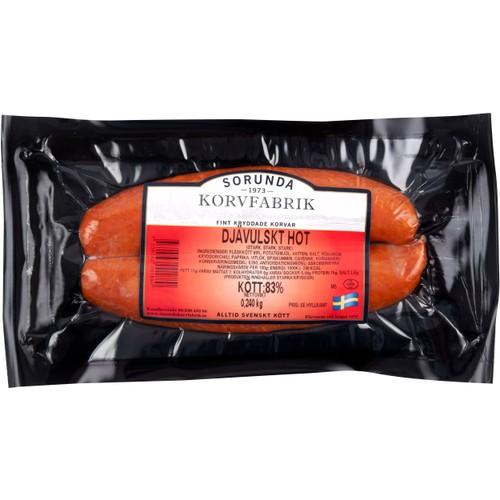 Djävulsk Hot 83% Kötthalt 240g Sorunda Korvfabrik
