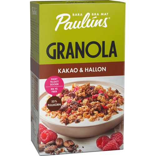 Granola Kakao & hallon 450g Paulúns