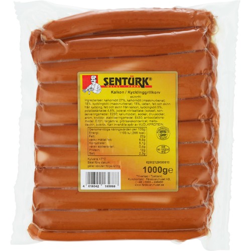 Kalkon Kycklinggrillkorv skinnfri 1kg Sentürk