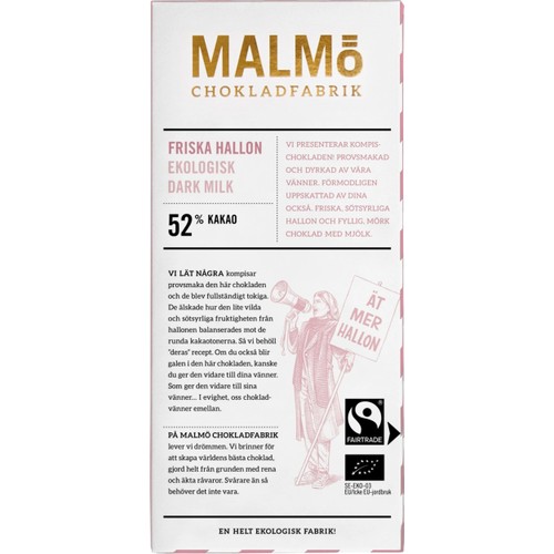 Choklad Friska Hallon 52% 80g Malmö Chokladfabrik