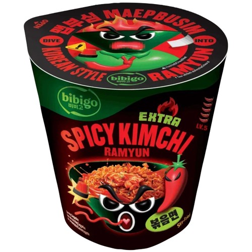 Snabbnudlar i Koreansk Stil Extra Spicy Kimchi 98g Bibigo