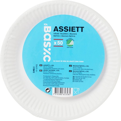 Engångsassiett 18cm 50-p ICA Basic