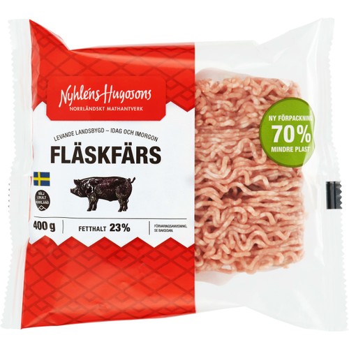 Fläskfärs Fethalt 23% 400g Nyhléns Hugosons