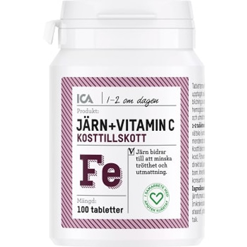 Järn + Vitamin C Kosttillskott 100st ICA Hjärtat