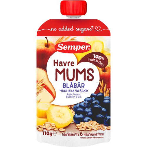 Barnmat Fruktmums blåbär med havre 6m 110g Semper