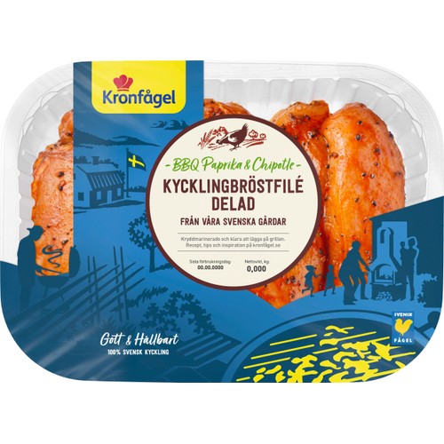 Kycklingfilé Delad BBQ Paprika & chipotle ca 700g Kronfågel