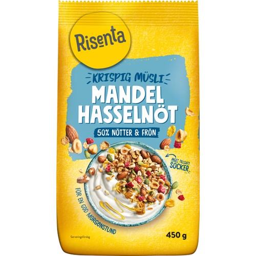 Krispig Müsli Mandel & Hasselnöt 450g Risenta