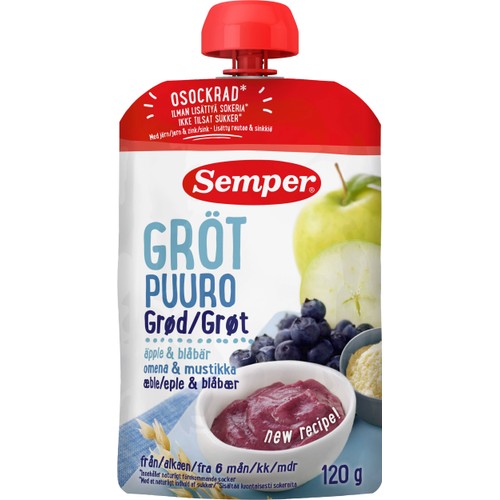 Gröt med äpple & blåbär 6m 120g Semper