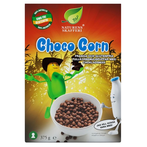 Choco corns Fullkornsmajspuffar med choklad Glutenfri 375g Naturens skafferi