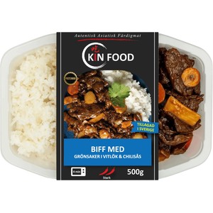 Färdigmat Thai Ryggbiff med Grönsaker i Vitlök och Chilisås 500g Kin Food