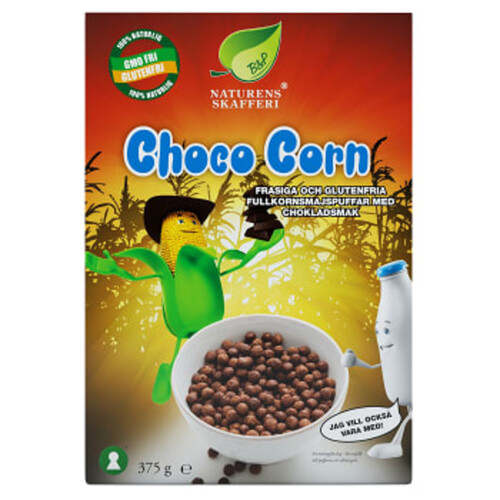 Choco corns Fullkornsmajspuffar med choklad Glutenfri 375g Naturens skafferi