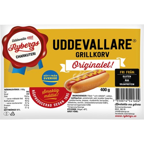 Grillkorv Skinnfri Uddevallare 400g Rybergs Charkuteri