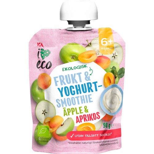 Frukt & Yoghurtsmoothie äpple & aprikos 6m 90g  ICA I love eco
