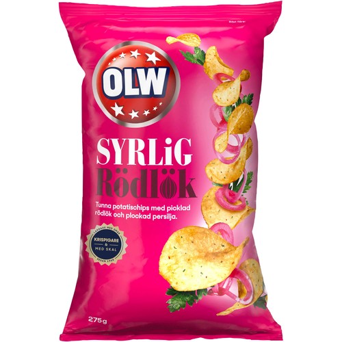 Chips Syrlig rödlök 275g Olw