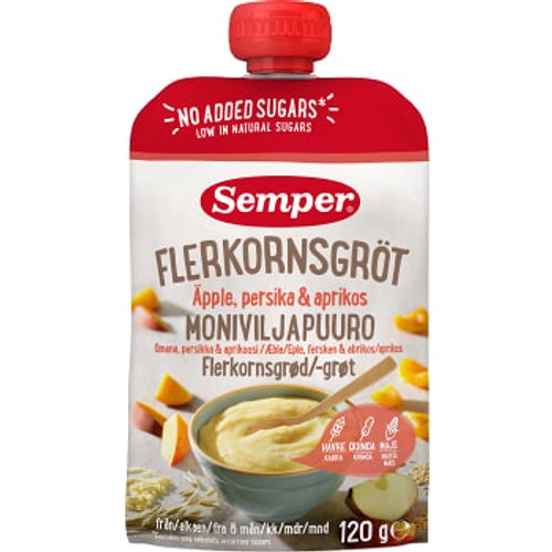 Flerkornsgröt äpple pers aprik 8m 120g Semper