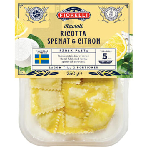 Pasta Ravioli Ricotta Spenat & Citron Färsk 250g Fiorelli