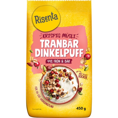 Krispig Müsli Tranbär & Dinkelpuff 450 g Risenta