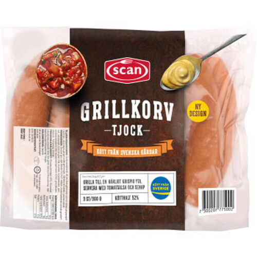Grillkorv Tjock 52% Kötthalt 900g Scan