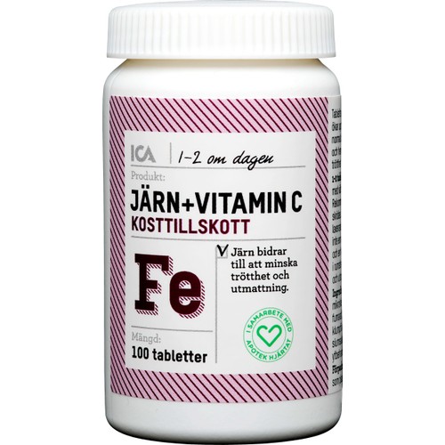 Järn + Vitamin C Kosttillskott 100st ICA Hjärtat