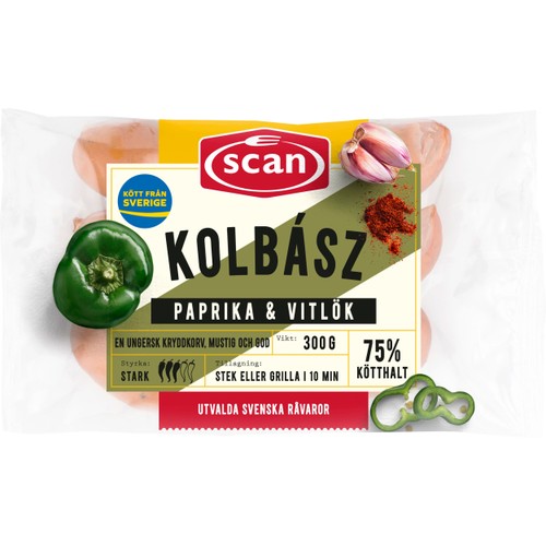 Kryddkorv Kolbasz Paprika och Vitlök 75% Kötthalt 300g Scan