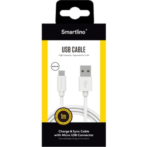 Micro USB-kabel 1m Vit Smartline
