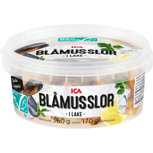 Blåmusslor i lake Miljömärkt 170g ICA