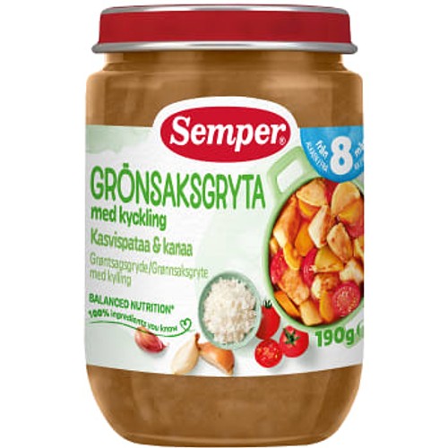 Grönsaks & kycklinggryta med vitlök Från 8mån 190g Semper