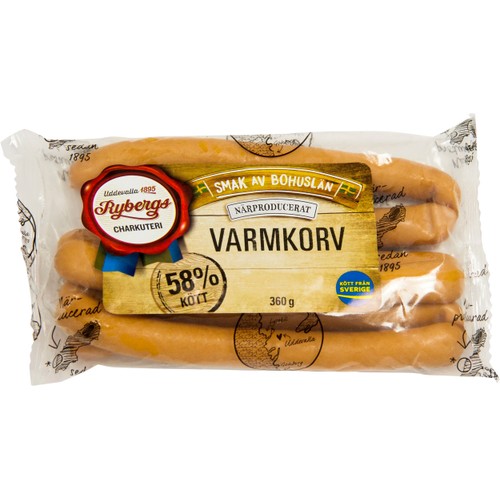 Varmkorv 58% Kötthalt 360g Rybergs Charkuteri