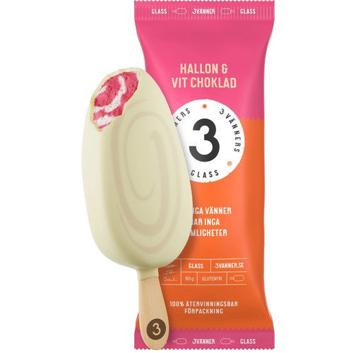 Glasspinne Hallon & Vit Choklad 1-p Tre Vänners Glass