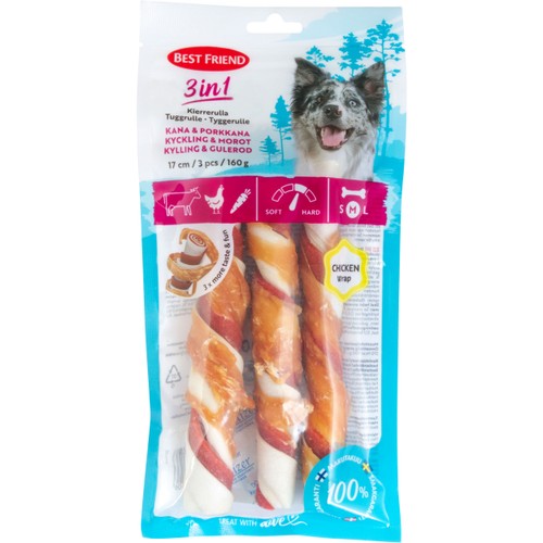 Hundtugg 3in1 Tuggben Kyckl&Morot 3st 160g Best friend