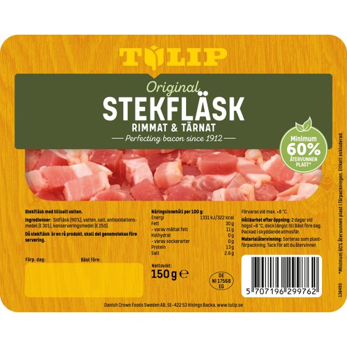 Stekfläsk Original Rimmat Tärnat 150g Tulip