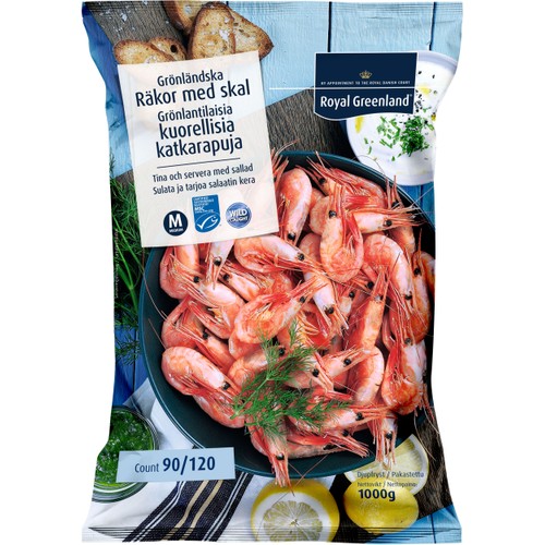 Räkor med skal 90/120 Fryst 1kg Royal Greenland