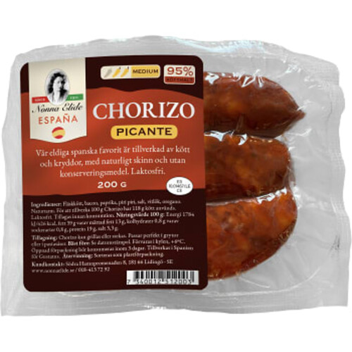 Chorizo picante medium kötthalt 95% 200g Nonna Elide